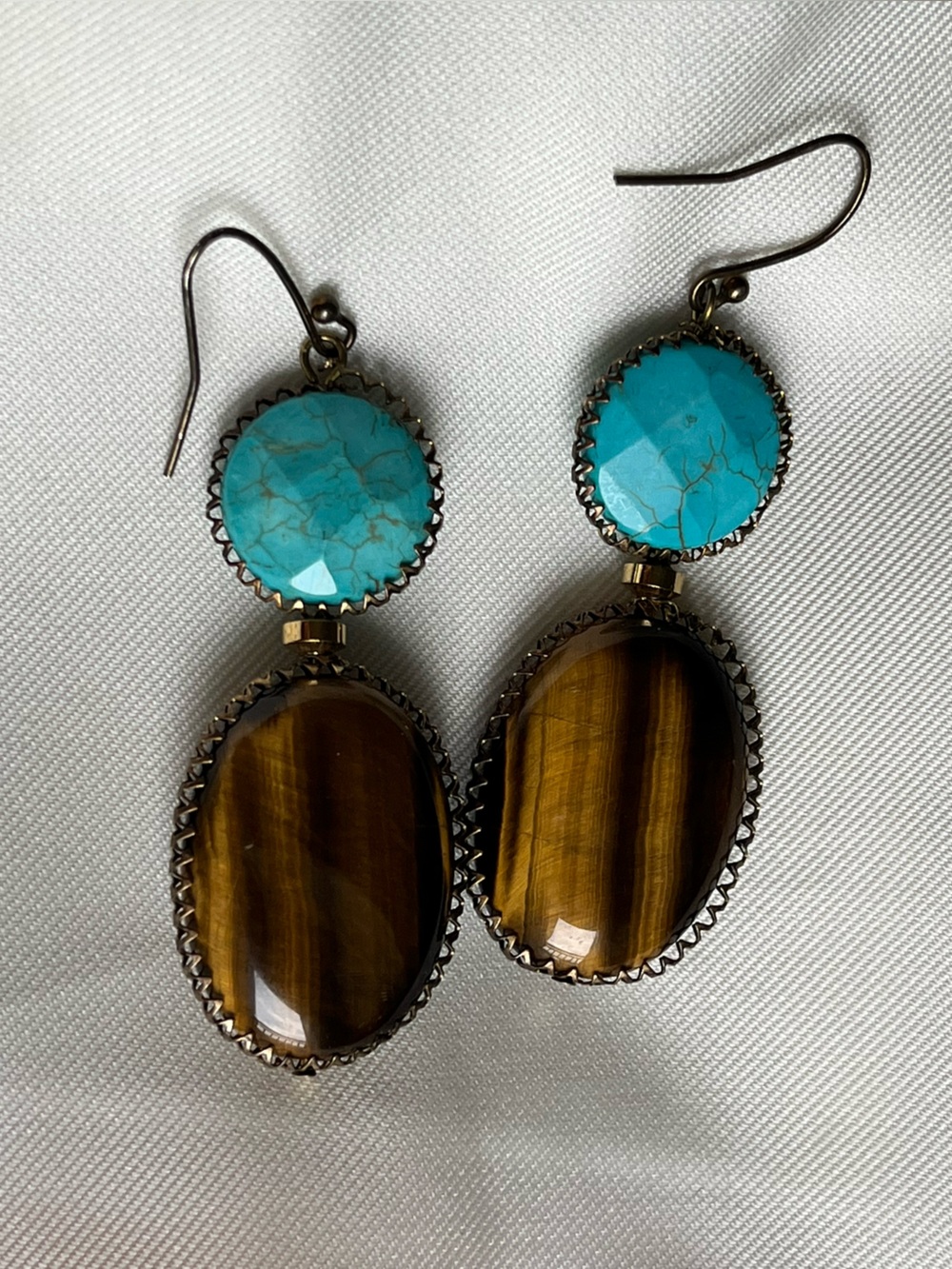 Turquoise & Tiger Eye Drop Earrings